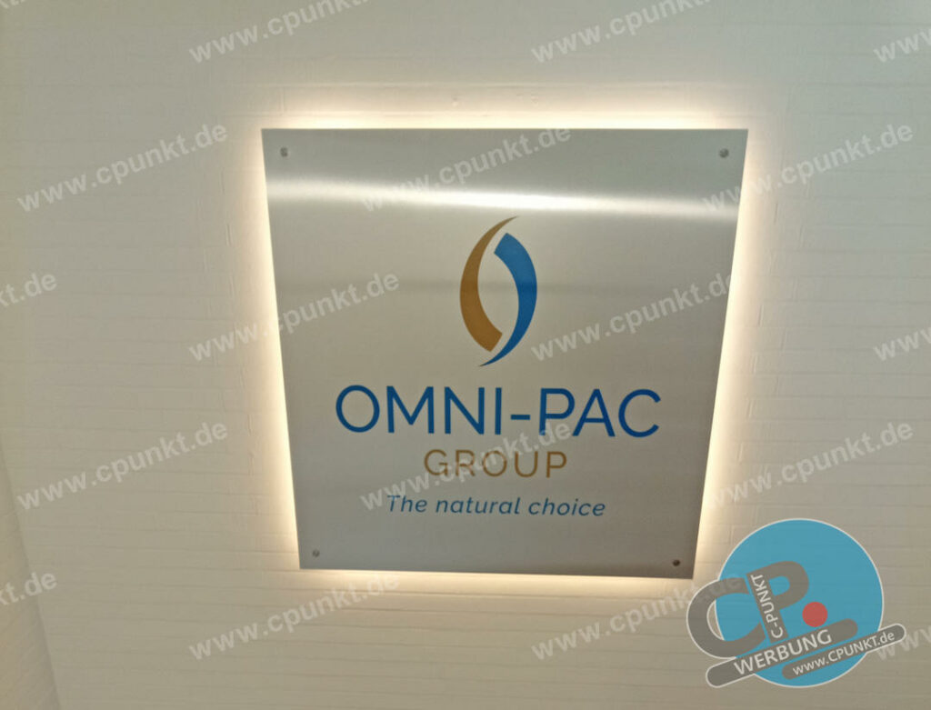 Omni-Pac Logotafel Verwaltung Alu-Verbund